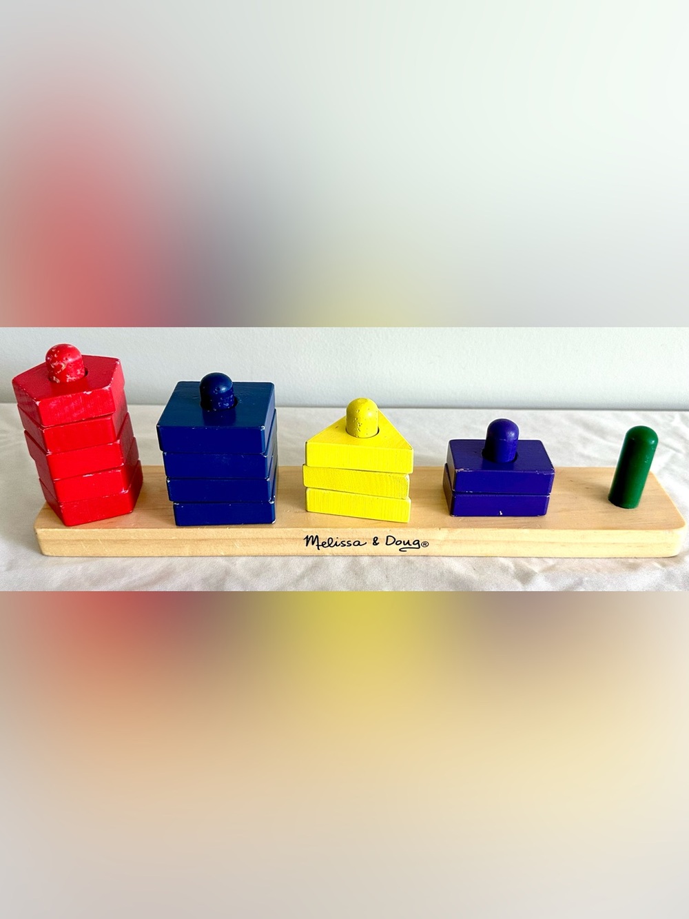 Melissa & Doug Classic Wooden Stack & Sort Board Shape Sorting Toy Missing 1 Pc
